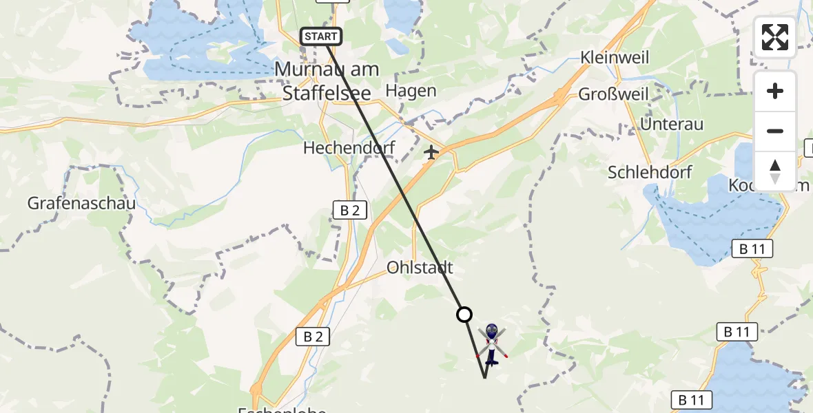 Flugroute Polizeihubschrauber Murnau a.Staffelsee - Ohlstadt, 22 September 2026, 09:11