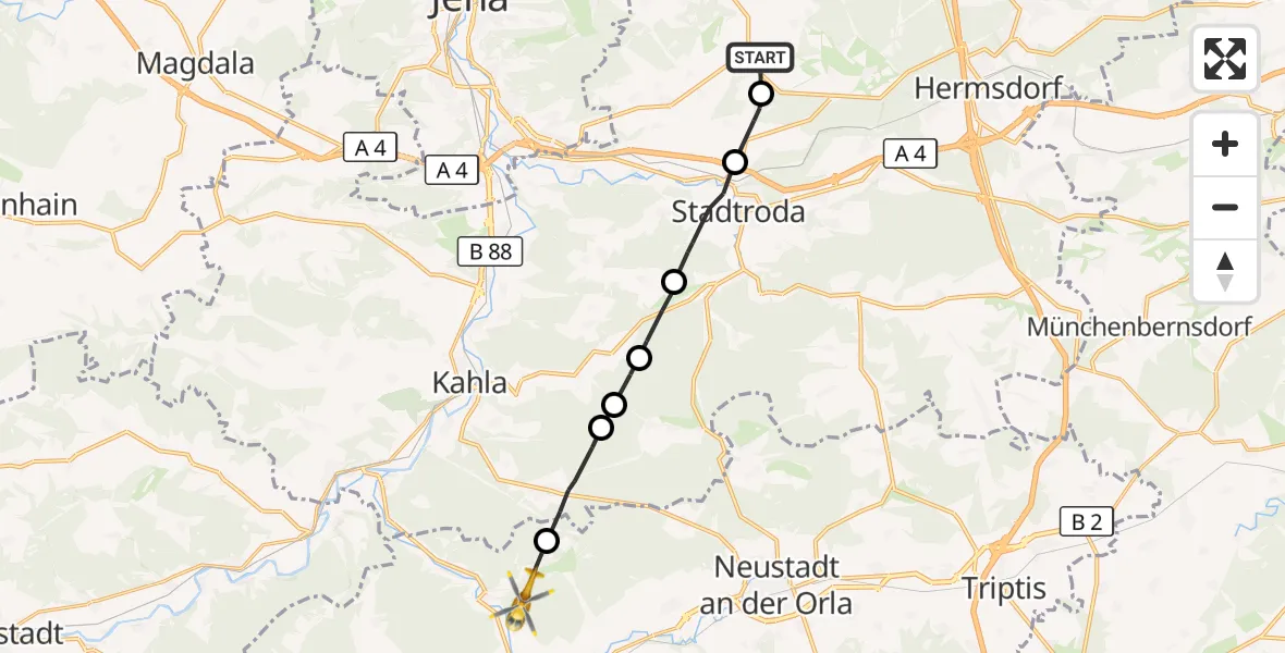Flugroute Rettungshubschrauber Schöngleina - Langenorla, 22 September 2026, 09:11
