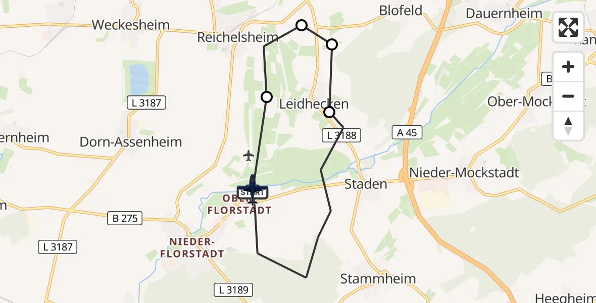 Flugroute Polizeiflugzeug Florstadt - Florstadt, 22 September 2026, 09:12