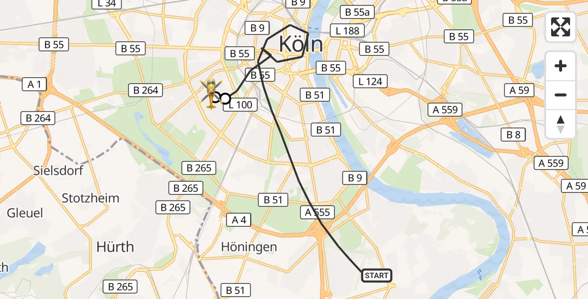 Flugroute Rettungshubschrauber Köln - Köln University Hospital, 22 September 2026, 09:14