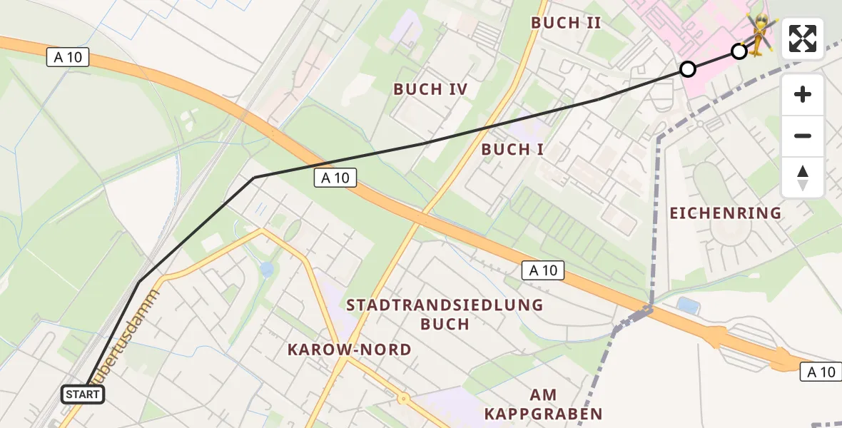 Flugroute Rettungshubschrauber Berlin - Helios Clinic Berlin-Buch, 22 September 2026, 09:24