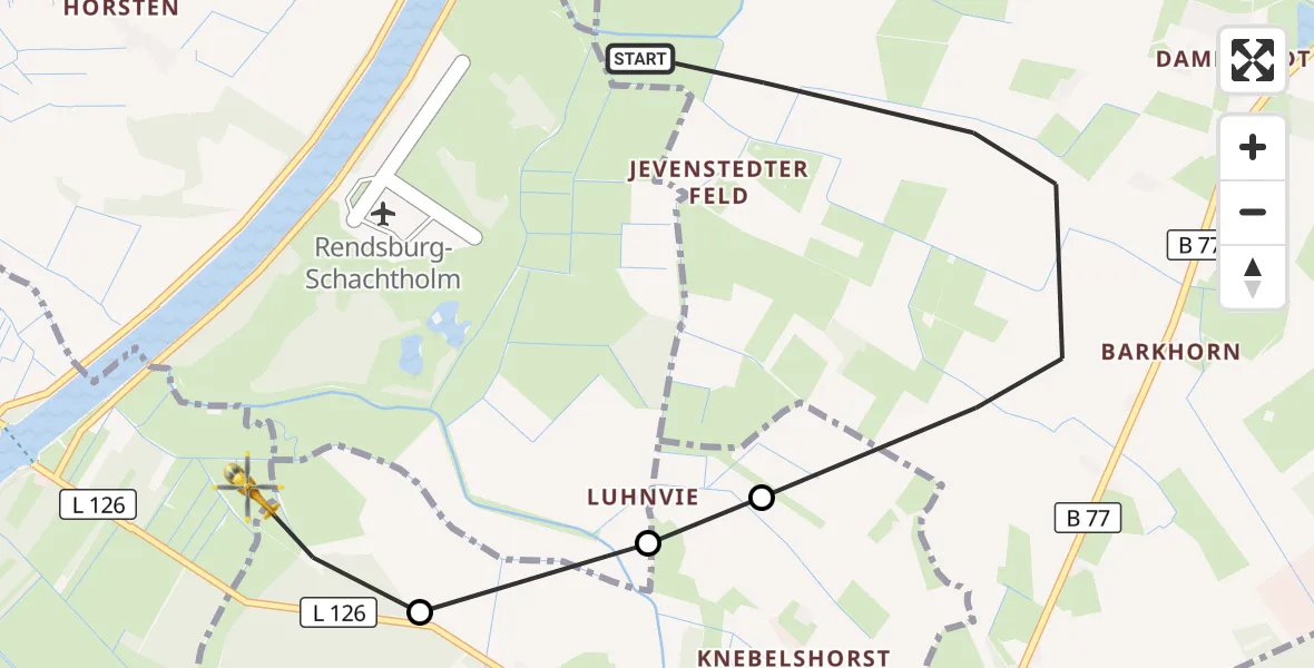 Flugroute Ambulanzhubschrauber Jevenstedt - Brinjahe, 22 September 2026, 09:30