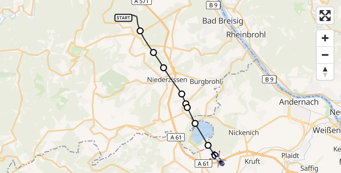 Flugroute Polizeihubschrauber Sinzig - Mendig, 22 September 2026, 09:45