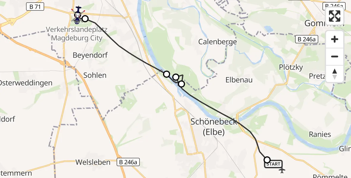 Flugroute Polizeihubschrauber Barby - Magdeburg, 22 September 2026, 09:54