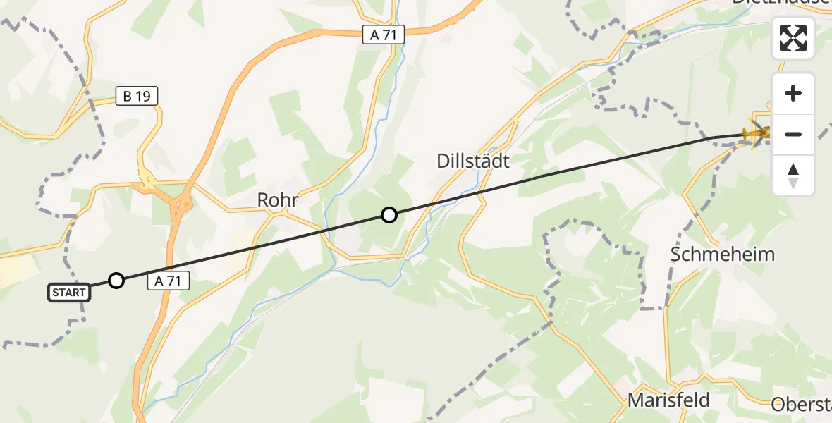 Flugroute Rettungshubschrauber Meiningen - Suhl, 22 September 2026, 09:54