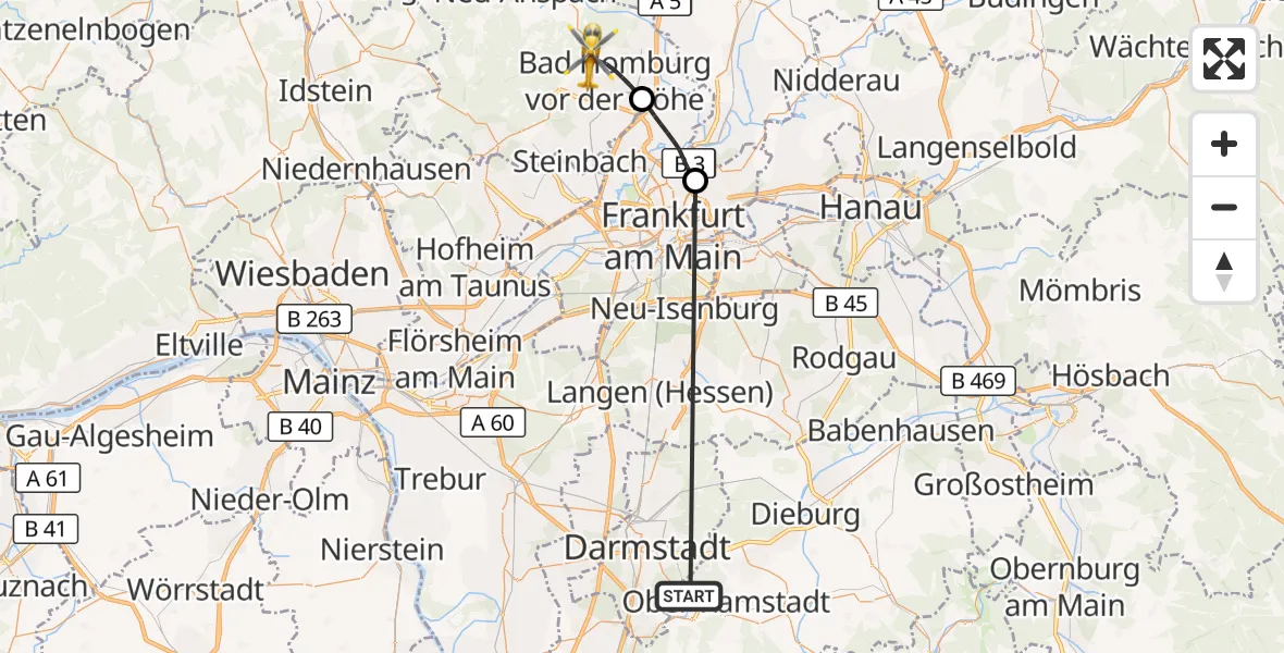 Flugroute Rettungshubschrauber Mühltal - Bad Homburg v.d.Höhe, 22 September 2026, 09:59
