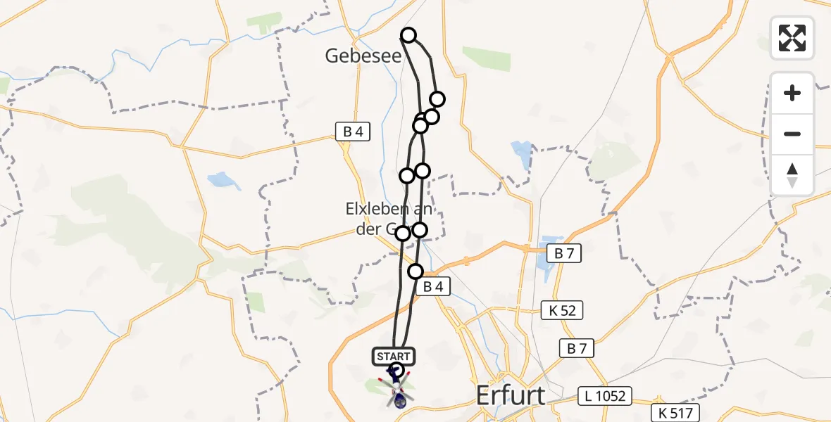 Flugroute Polizeihubschrauber Erfurt - Erfurt-Weimar Flughafen, 22 September 2026, 10:01