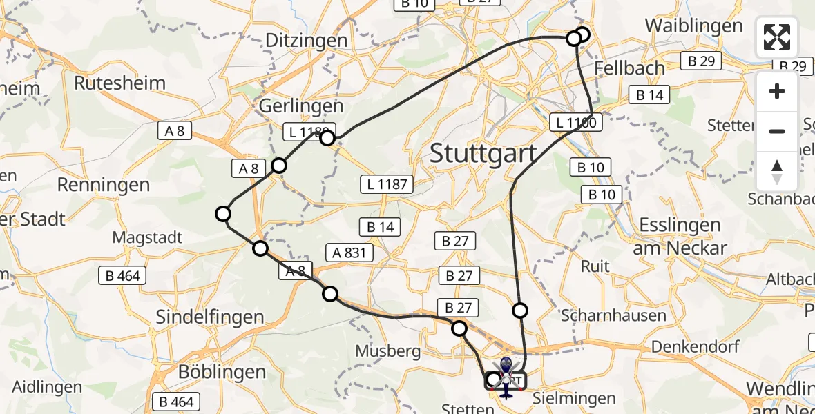 Flugroute Polizeihubschrauber Flughafen Stuttgart - Flughafen Stuttgart, 22 September 2026, 10:01
