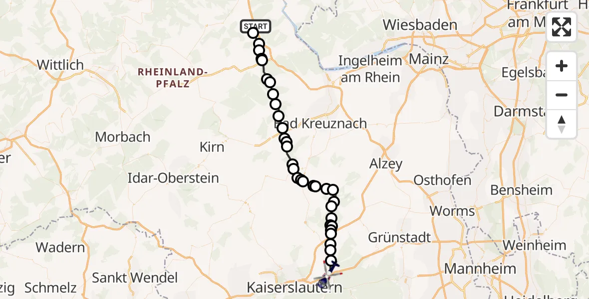 Flugroute Polizeihubschrauber Wiebelsheim - Enkenbach-Alsenborn, 22 September 2026, 10:06