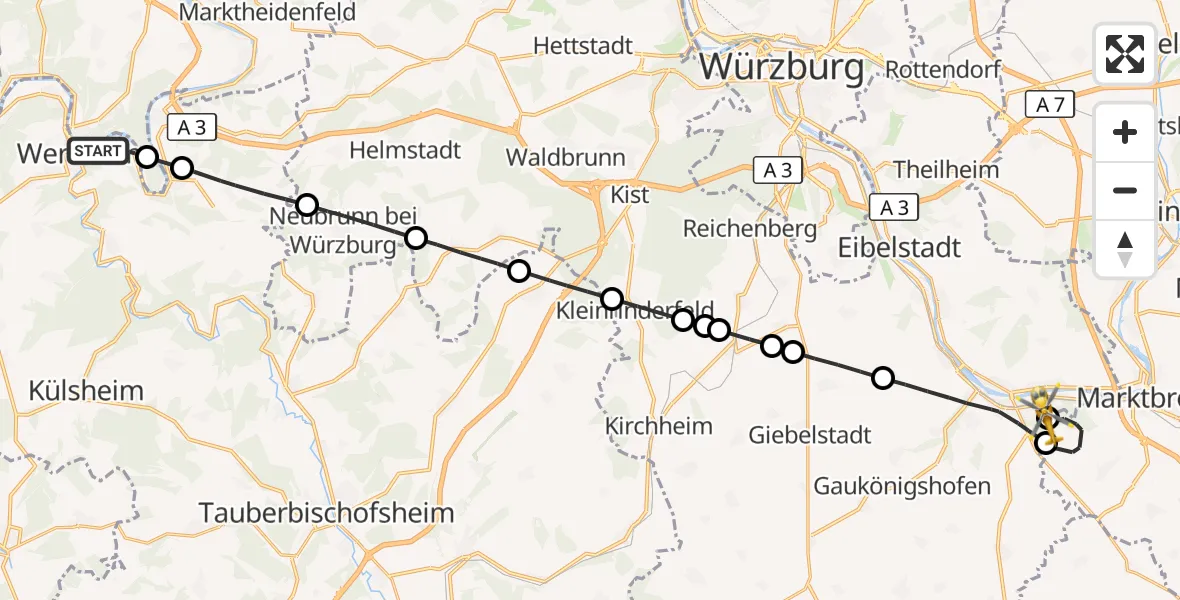 Flugroute Rettungshubschrauber Wertheim - Ochsenfurt Hospital, 22 September 2026, 10:09