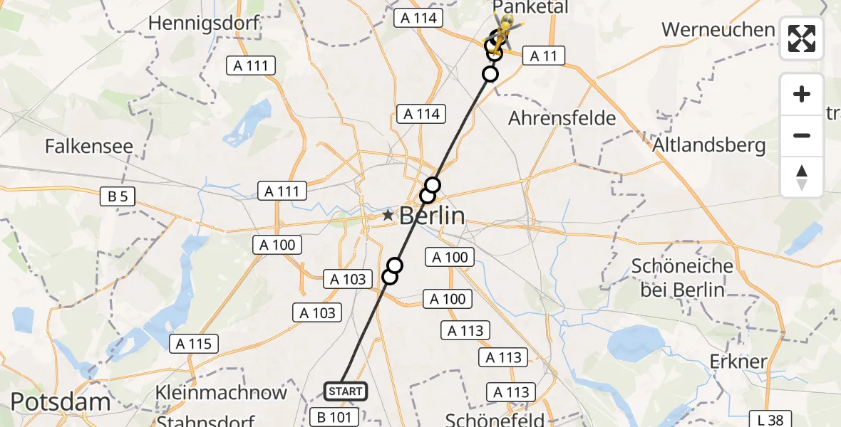 Flugroute Rettungshubschrauber Berlin - Helios Clinic Berlin-Buch, 22 September 2026, 10:13
