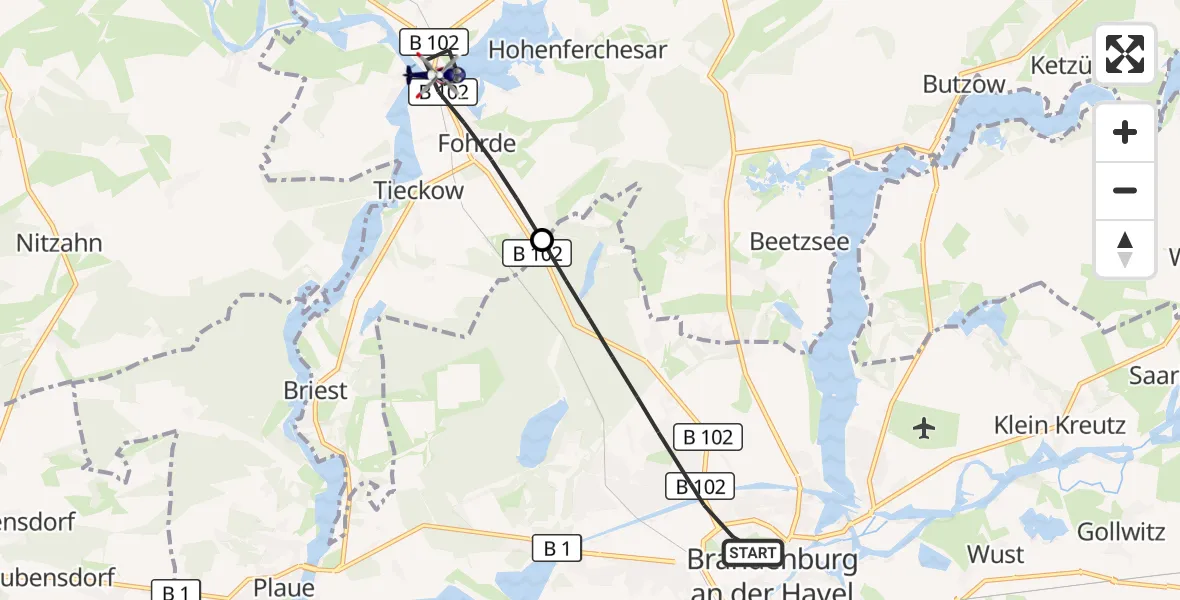 Flugroute Polizeihubschrauber Brandenburg an der Havel - Havelsee, 22 September 2026, 10:16