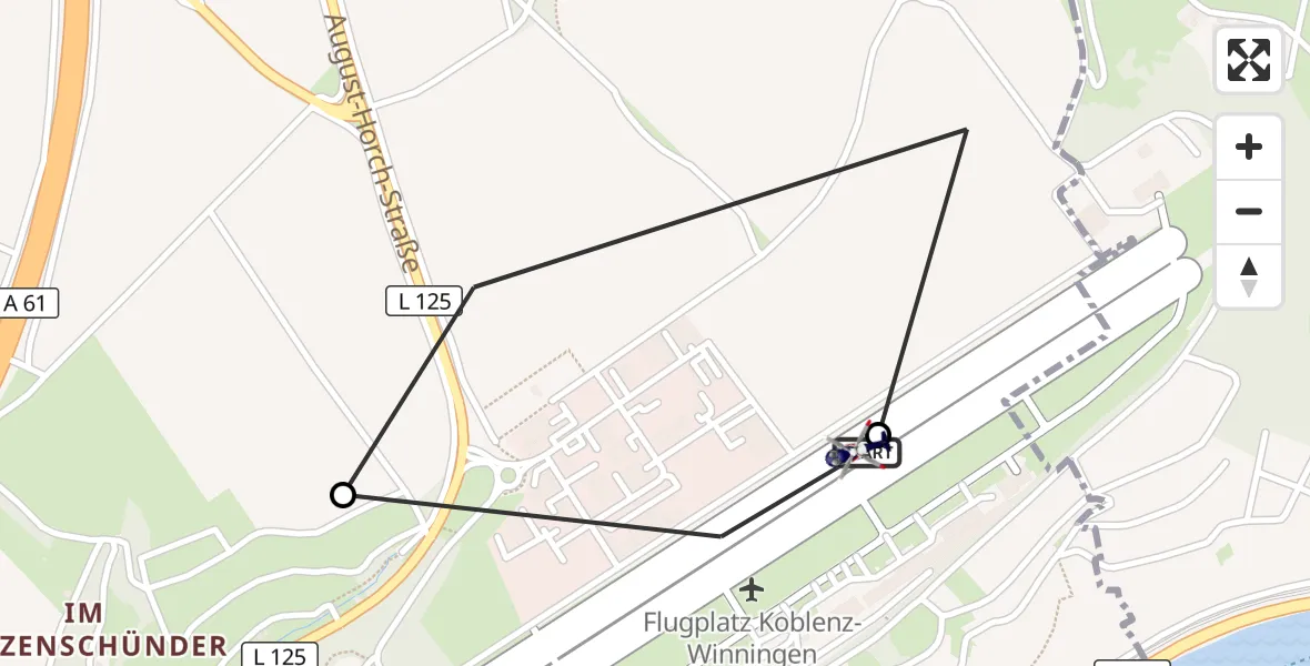 Flugroute Polizeihubschrauber Koblenz-Winningen Flugplatz - Koblenz-Winningen Flugplatz, 22 September 2026, 10:17