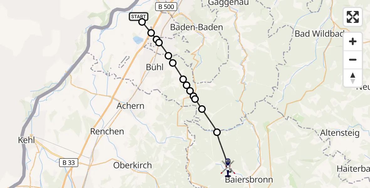 Flugroute Polizeihubschrauber Karlsruhe Baden-Baden Flughafen - Baiersbronn, 22 September 2026, 10:22