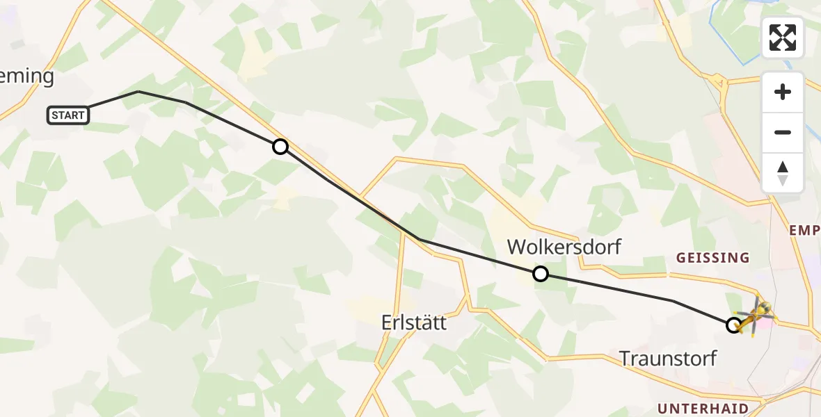 Flugroute Rettungshubschrauber Chieming - Traunstein Hospital, 22 September 2026, 10:25