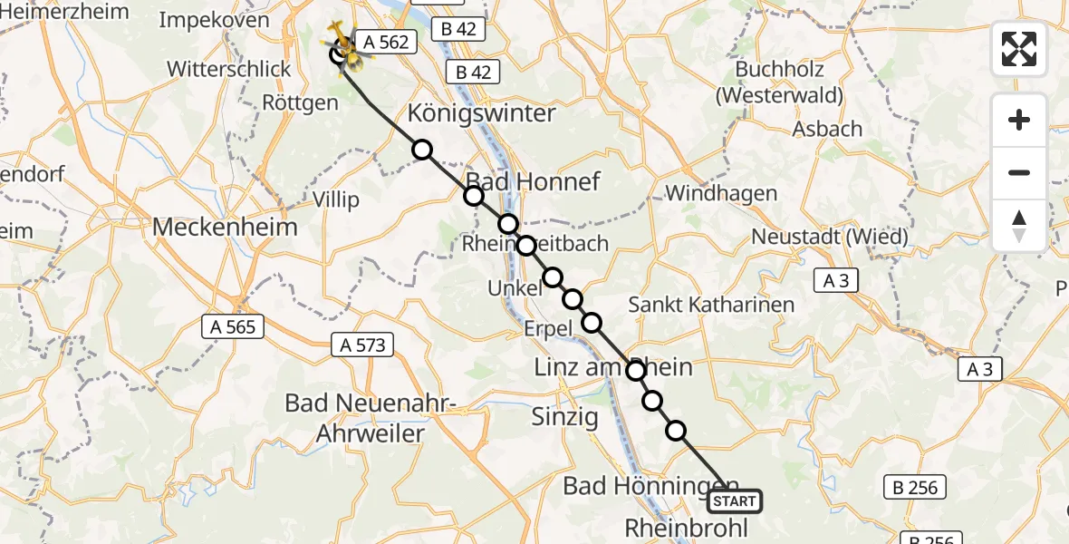 Flugroute Ambulanzhubschrauber Rheinbrohl - Bonn University Hospital, 22 September 2026, 10:29