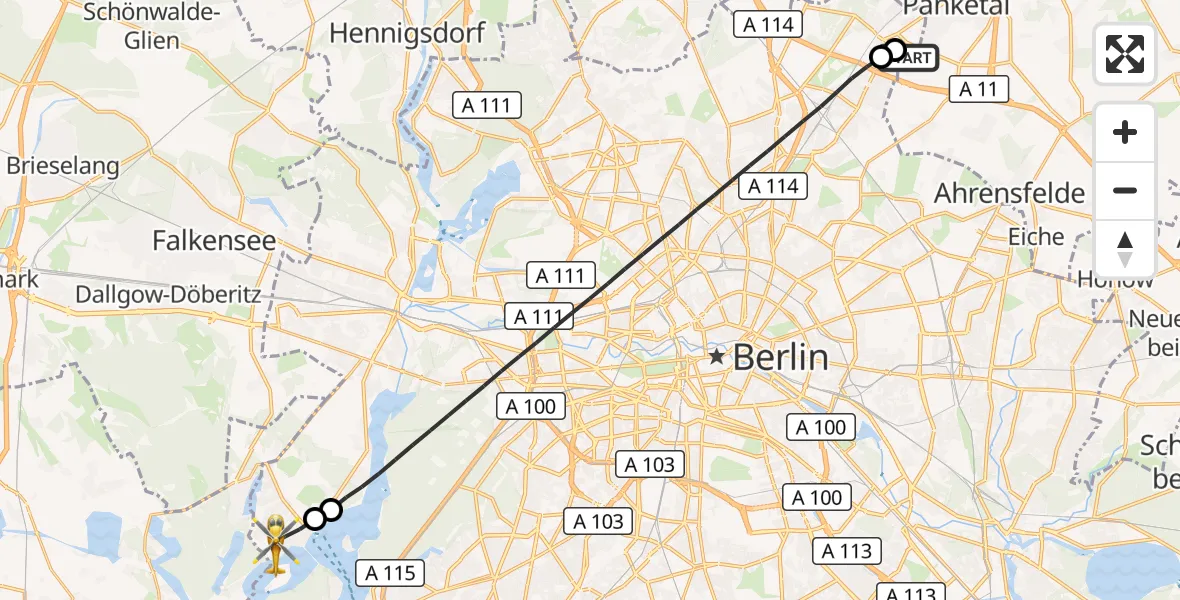 Flugroute Rettungshubschrauber Helios Clinic Berlin-Buch - Berlin, 22 September 2026, 10:29