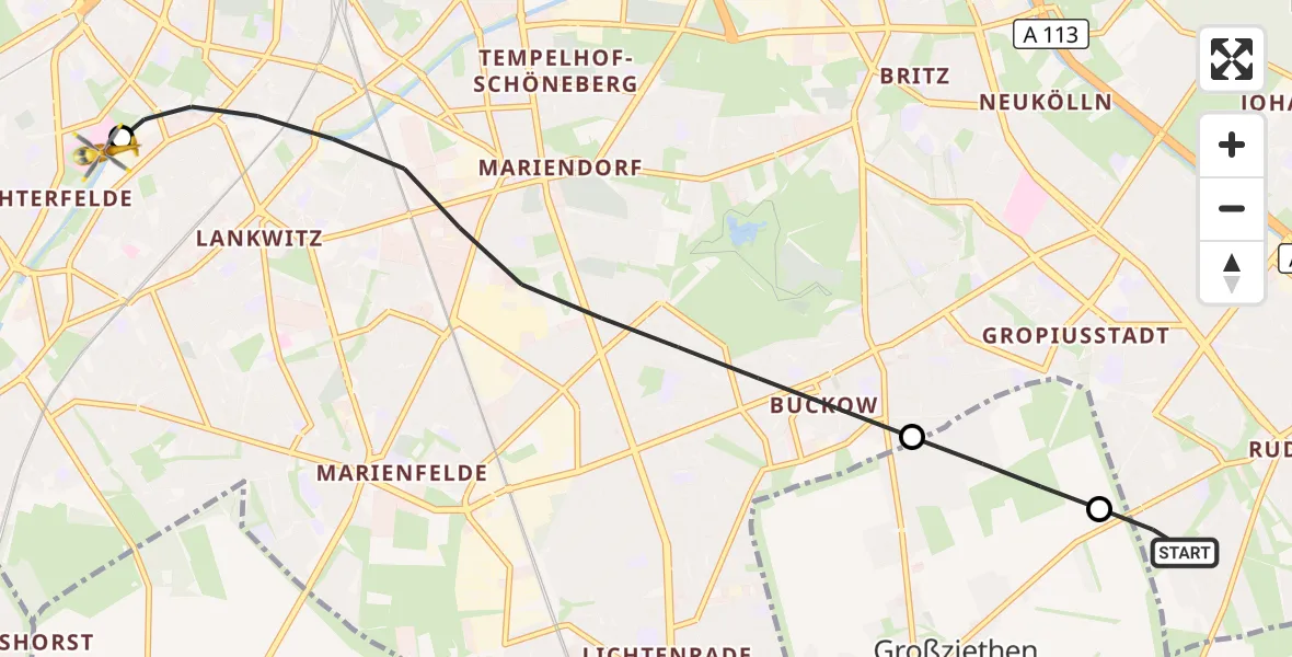 Flugroute Rettungshubschrauber Berlin - Charité Clinic Benjamin Franklin Campus, 22 September 2026, 10:35