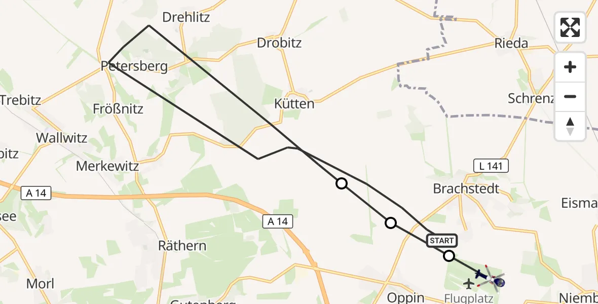 Flugroute Polizeihubschrauber Petersberg - Halle-Oppin Flugplatz, 22 September 2026, 10:39