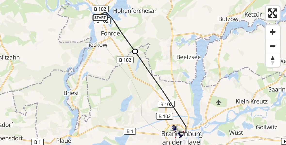 Flugroute Polizeihubschrauber Havelsee - Brandenburg an der Havel, 22 September 2026, 10:45