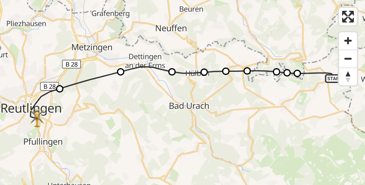 Flugroute Rettungshubschrauber Römerstein - Reutlingen, 22 September 2026, 10:47