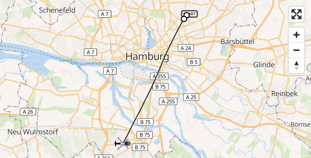 Flugroute Polizeihubschrauber Hamburg Military Hospital - Hamburg, 22 September 2026, 10:50