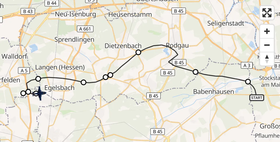 Flugroute Polizeiflugzeug Stockstadt a.Main - Flughafen Frankfurt-Egelsbach, 22 September 2026, 10:52