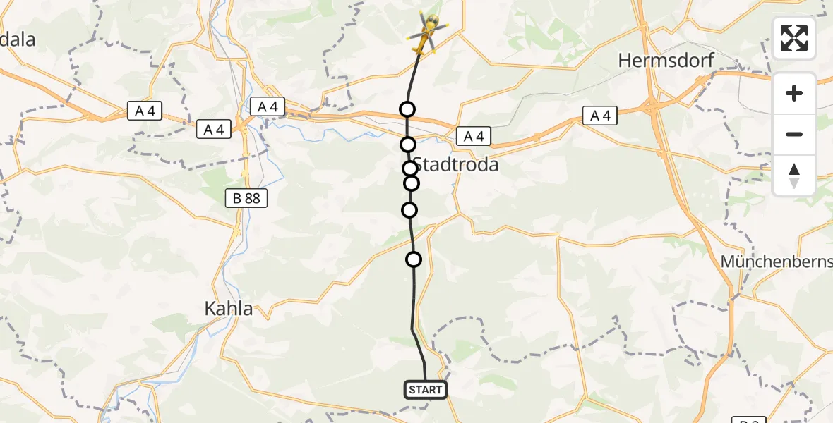 Flugroute Rettungshubschrauber Trockenborn-Wolfersdorf - Schlöben, 22 September 2026, 10:52