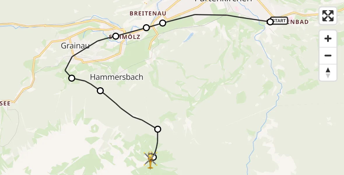 Flugroute Rettungshubschrauber Garmisch-Partenkirchen Clinic Hubschrauberlandeplatz - Grainau, 22 September 2026, 10:56