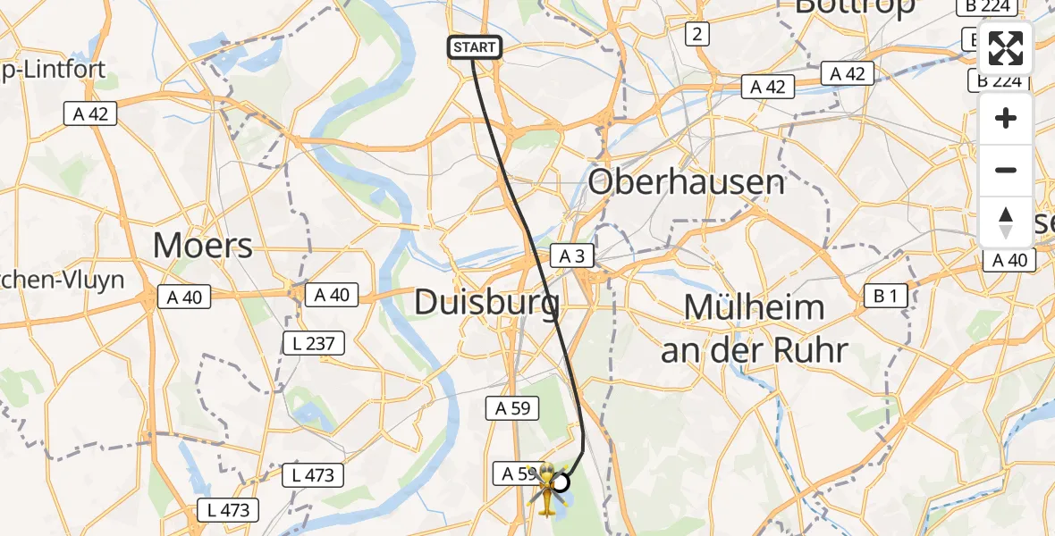 Flugroute Rettungshubschrauber Duisburg - Duisburg Air Rescue Hubschrauberlandeplatz (Christoph 9), 22 September 2026, 10:57