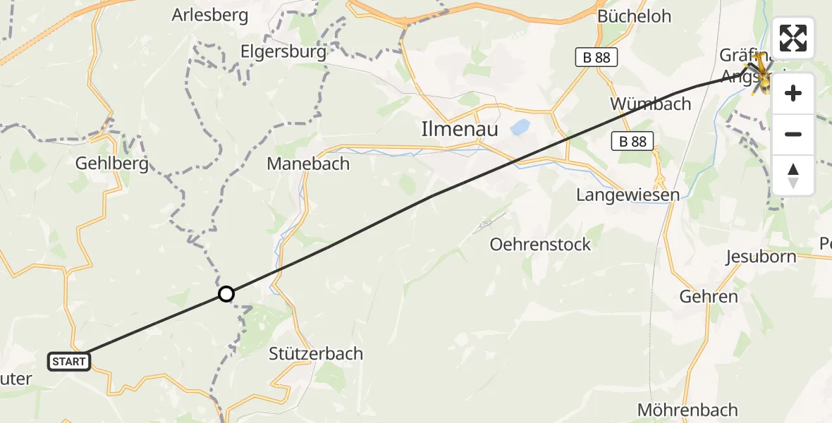 Flugroute Rettungshubschrauber Suhl - Ilmenau, 22 September 2026, 10:58