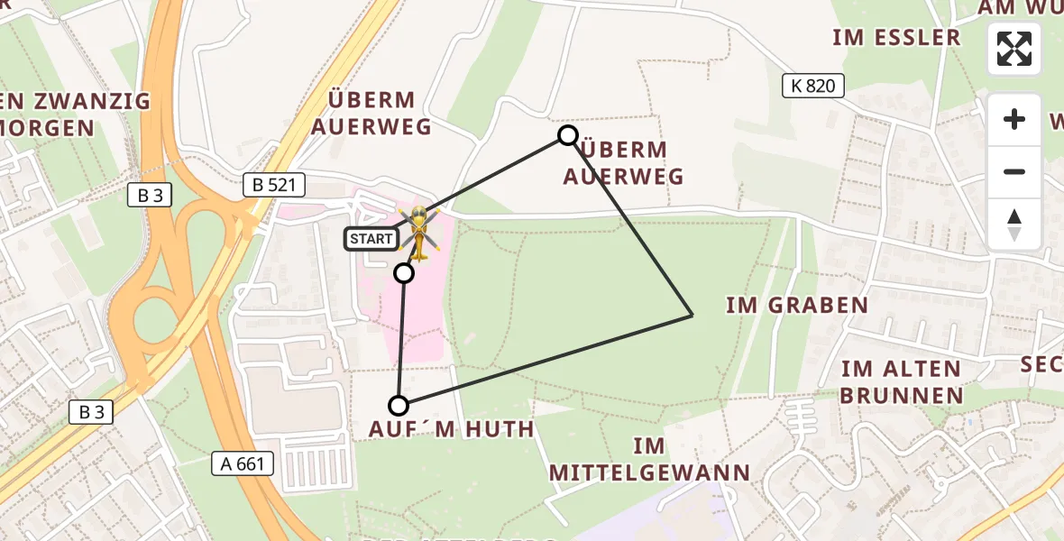 Flugroute Rettungshubschrauber Frankfurt am Main Accident Hospital Roof - Frankfurt am Main Accident Hospital Roof Helipad (CHX2), 22 September 2026, 11:04