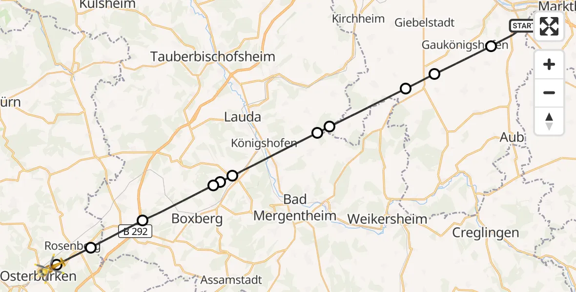 Flugroute Rettungshubschrauber Ochsenfurt - Osterburken, 22 September 2026, 11:07
