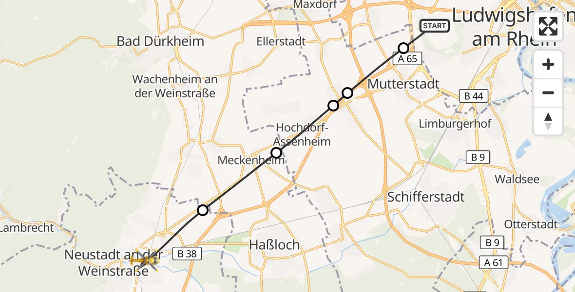Flugroute Rettungshubschrauber Ludwigshafen am Rhein - Neustadt an der Weinstraße, 22 September 2026, 11:11