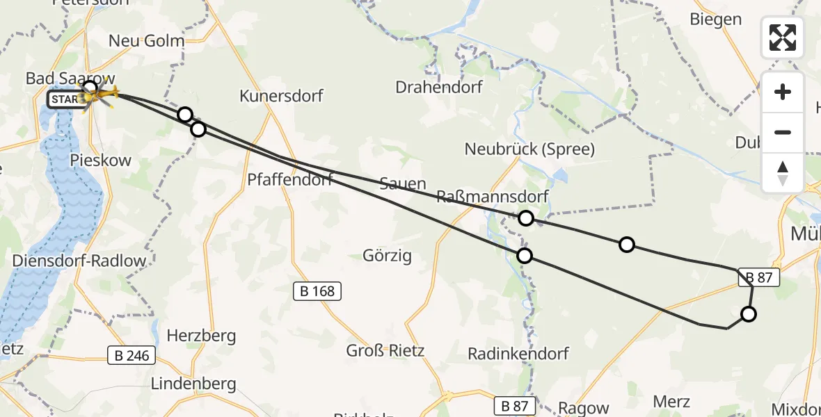 Flugroute Rettungshubschrauber Bad Saarow Hospital - Bad Saarow, 22 September 2026, 11:13
