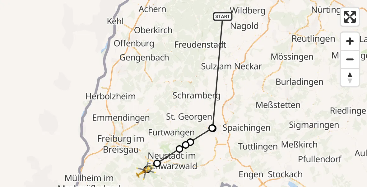 Flugroute Ambulanzhubschrauber Altensteig - Feldberg (Schwarzwald), 22 September 2026, 11:24
