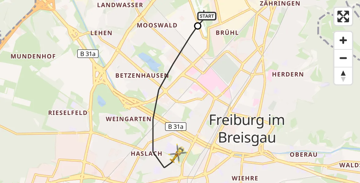Flugroute Ambulanzhubschrauber Freiburg im Breisgau Flugplatz - Freiburg im Breisgau, 22 September 2026, 11:25
