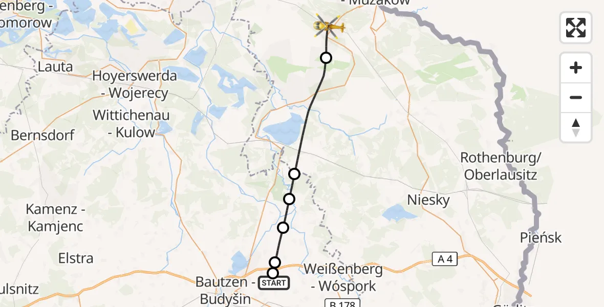 Flugroute Rettungshubschrauber Bautzen Flugplatz - Weißwasser/O.L., 22 September 2026, 11:26