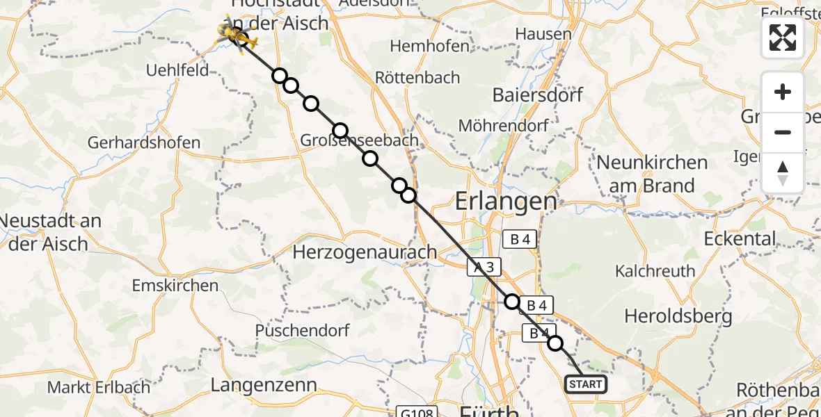 Flugroute Ambulanzhubschrauber Flughafen Nuremberg - Höchstadt a.d.Aisch, 22 September 2026, 11:28