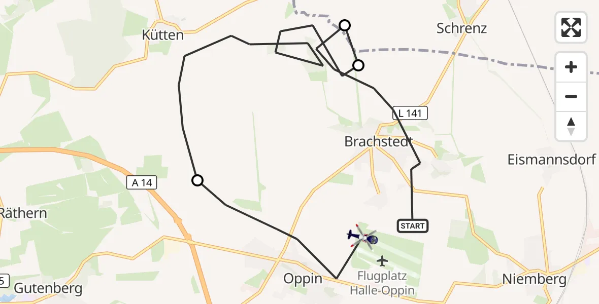 Flugroute Polizeihubschrauber Petersberg - Landsberg, 22 September 2026, 11:28