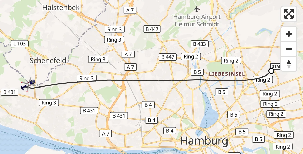 Flugroute Polizeihubschrauber Hamburg Military Hospital - Hamburg, 22 September 2026, 11:30