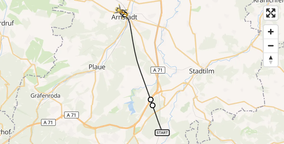Flugroute Rettungshubschrauber Ilmenau - Ilm District Hospital Arnstadt-Ilmenau, 22 September 2026, 11:30
