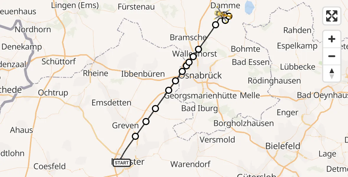 Flugroute Rettungshubschrauber Münster - Damme Flugplatz, 22 September 2026, 11:36