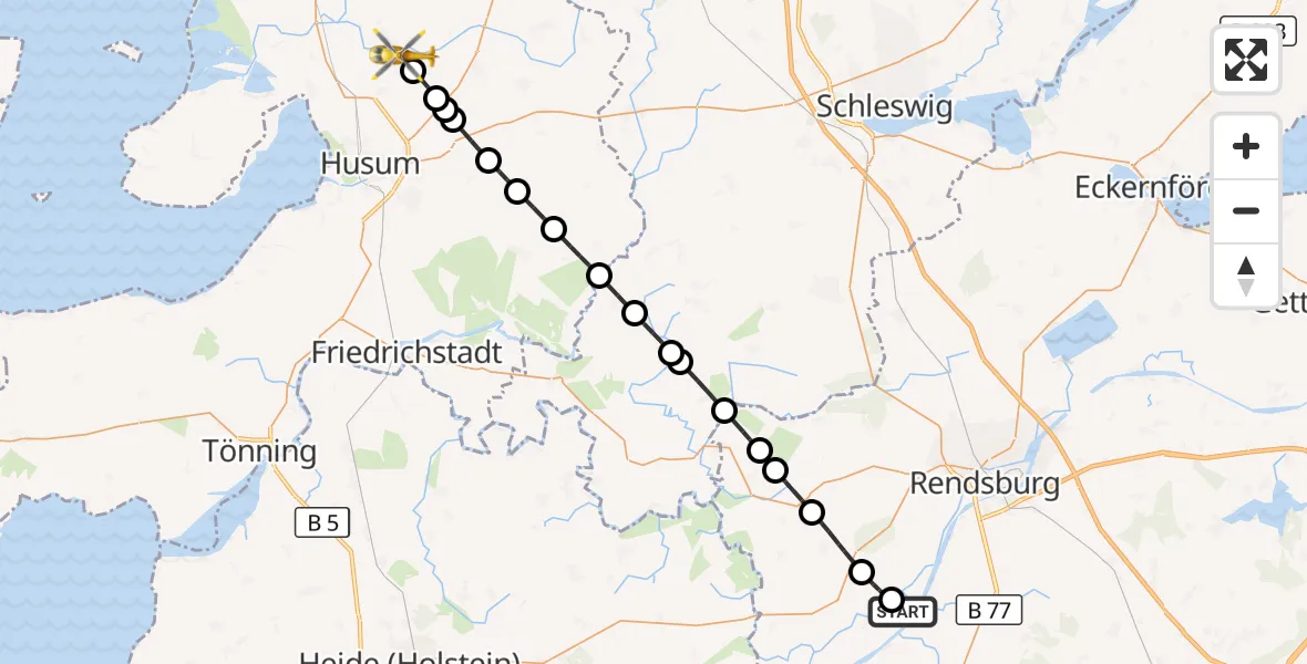 Flugroute Ambulanzhubschrauber Hörsten - Arlewatt, 22 September 2026, 11:38