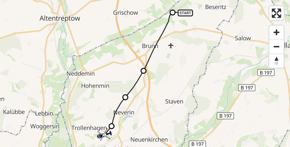 Flugroute Polizeihubschrauber Beseritz - Neubrandenburg Trollenhagen Flughafen, 22 September 2026, 11:39