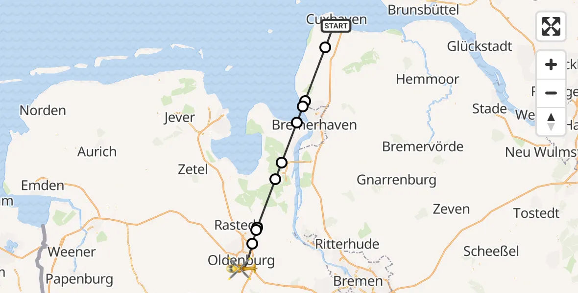 Flugroute Rettungshubschrauber Cuxhaven - Oldenburg (Oldb), 22 September 2026, 11:42