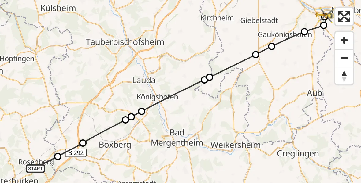 Flugroute Rettungshubschrauber Rosenberg - Ochsenfurt Hospital, 22 September 2026, 11:49