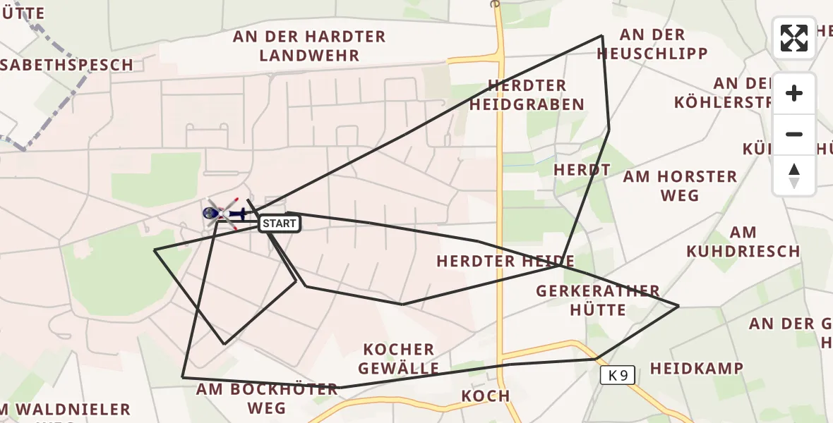 Flugroute Polizeihubschrauber Mönchengladbach - Mönchengladbach, 22 September 2026, 11:57