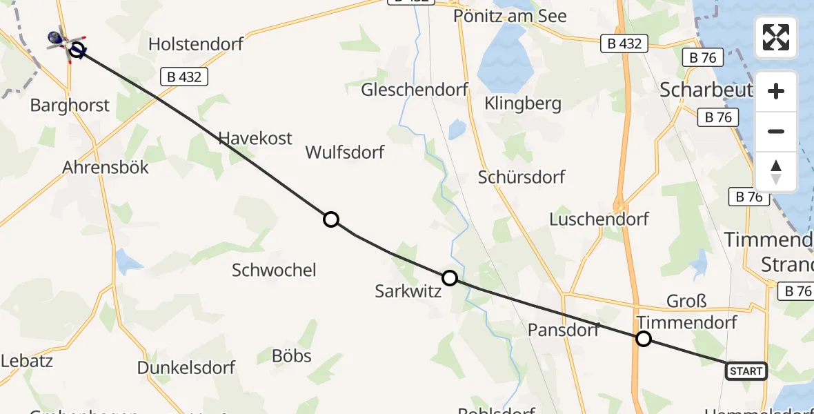 Flugroute Polizeihubschrauber Timmendorfer Strand - Christoph 12 Luftrettungszentrum, 22 September 2026, 11:59