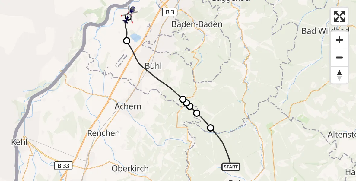 Flugroute Polizeihubschrauber Baiersbronn - Karlsruhe Baden-Baden Flughafen, 22 September 2026, 12:04